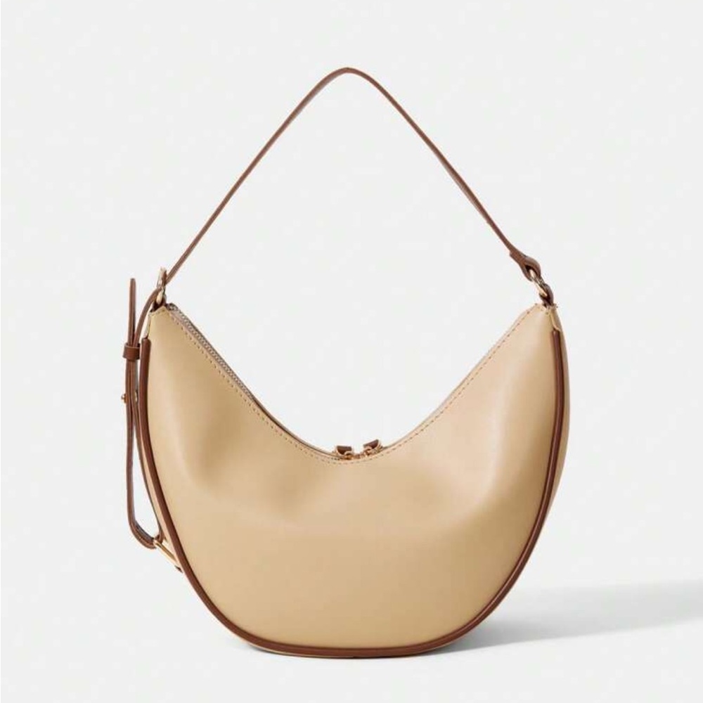 Beige handbag shoulder bag purse with brown contrast lining - faux leather - Picture 5 of 10